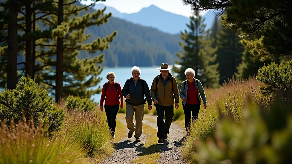 Grupo de jubilados disfrutando de un sendero en el Bosque de Arrayanes